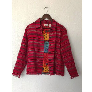 Vintage Chico's Red Button Front Artsy Jacket Silk Blend Size M